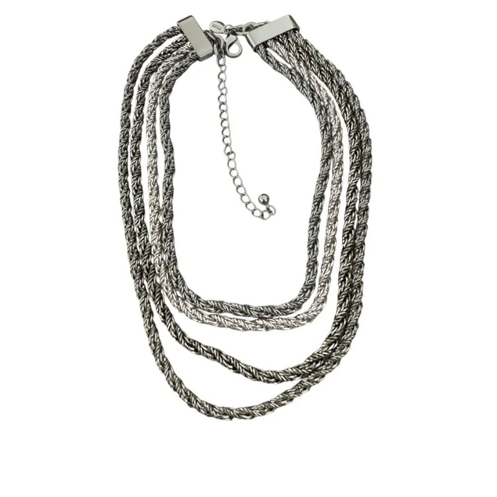 Chico's multichain statement necklace silver tone twisted chain
